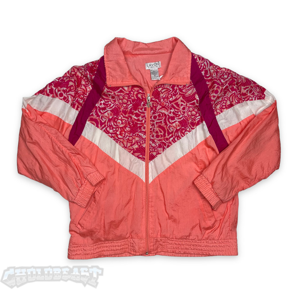 VTG 90s Lavon Salmon Floral Light Full Zip Windbreaker Jacket M